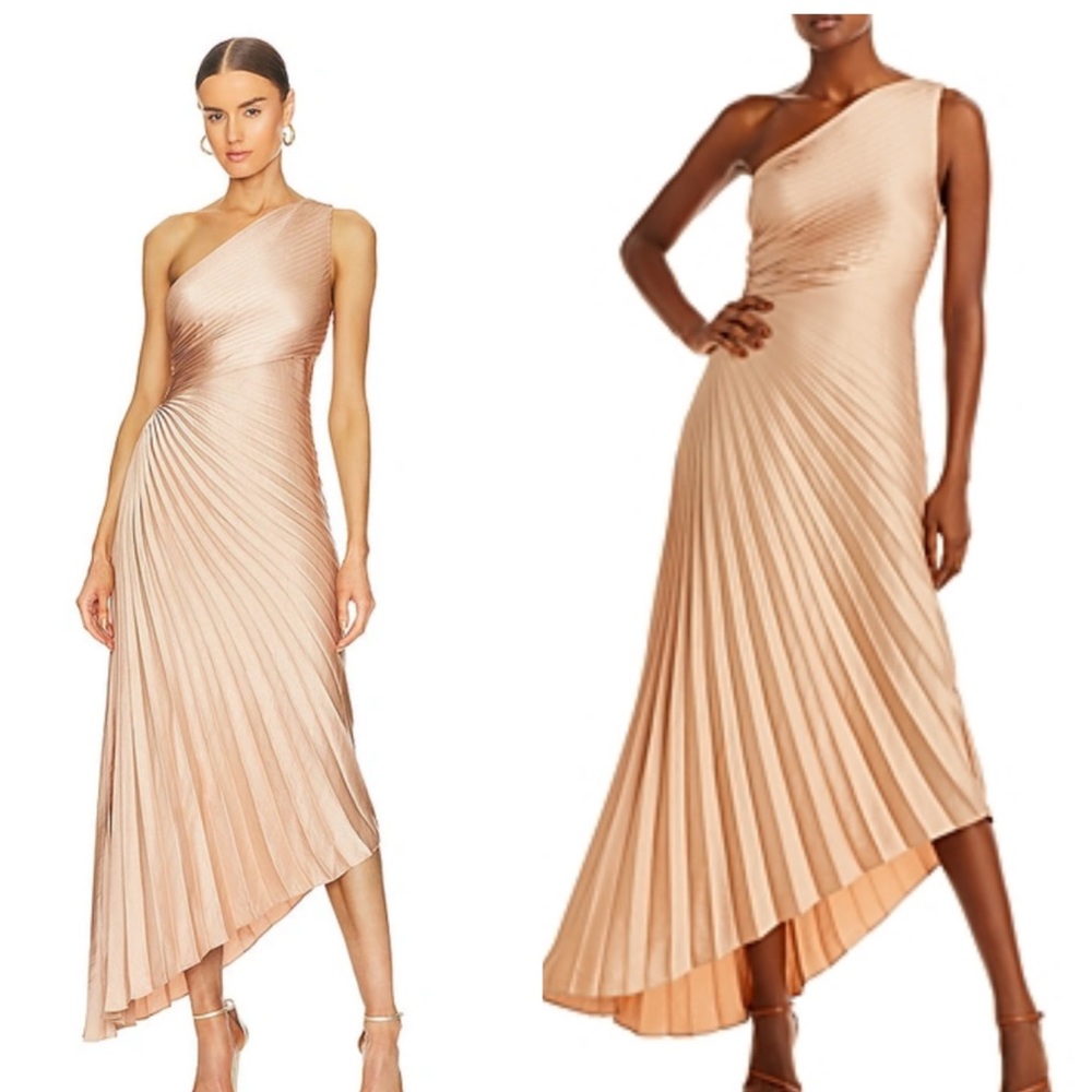 A.L.C. Delfine Pleated One-Shoulder Midi Dress